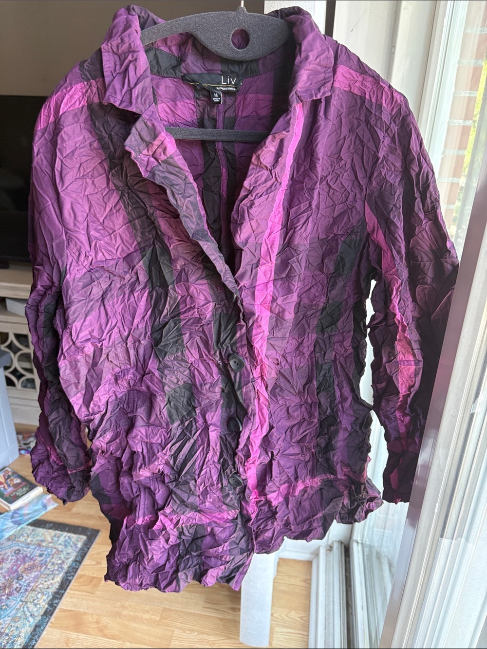 Women's Purple Crinkle Button-Up Top